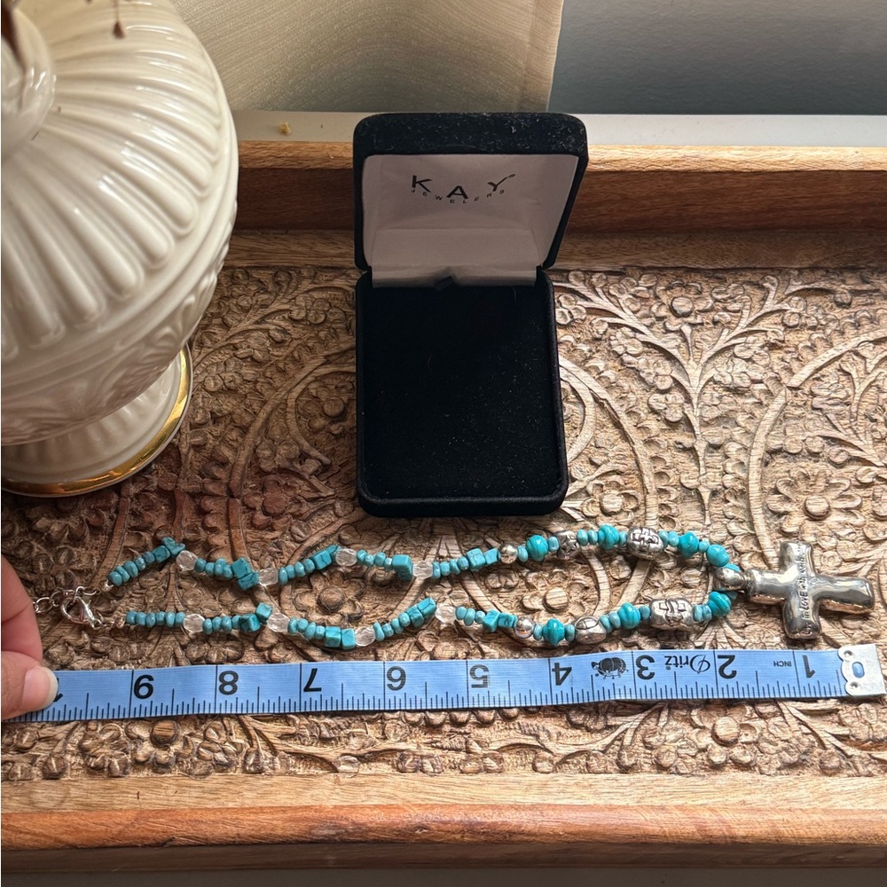Vintage cross necklace with turquoise - Picture 4 of 4